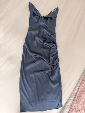 MABLE Satin Midi Slip Dress in Slate Blue